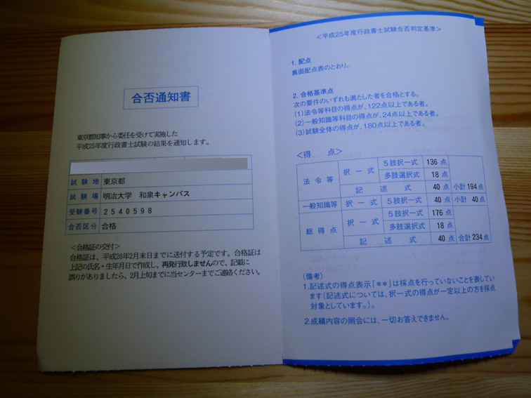 合否通知書